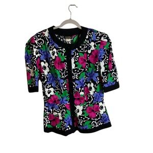 Vintage A.S. Elliot Women's Short‎ Sleeve 100% Cotton Floral Blouse Size 14W